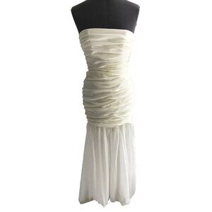 Jessica McClintock Creamy Ivory & White Ruched Strapless Dress, PROM, Size 8